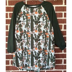 LuLaRoe Green Cactus Print Jersey 3/4 Sleeves Size 3XL